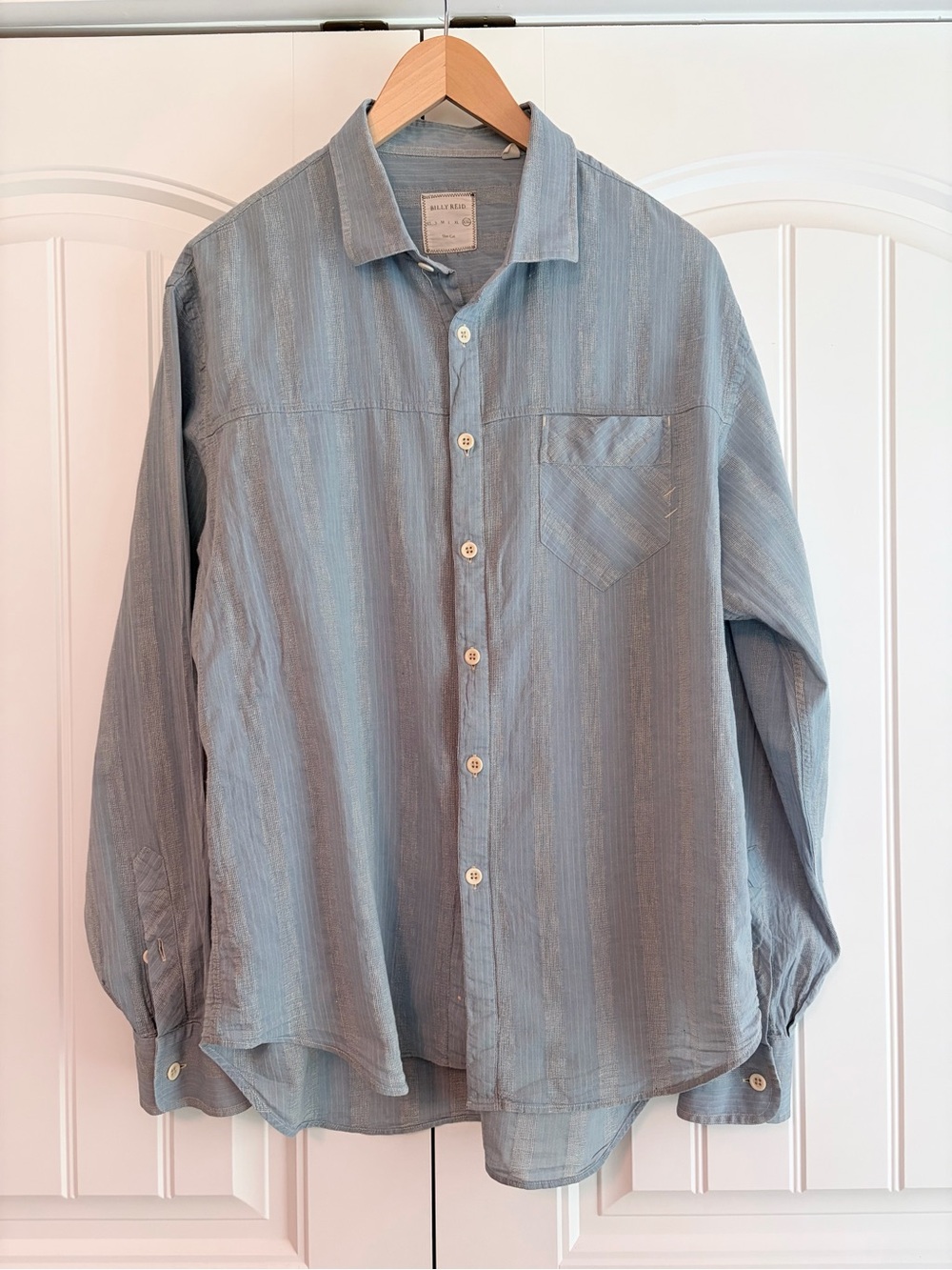 Billy Reid Men's Long Sleeve 100% Cotton Button Down Shirt Blue Stripe Sz‎ XXL